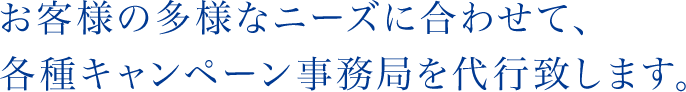 お客様の多様なニーズに合わせて、各種キャンペーン事務局を代行いたします。